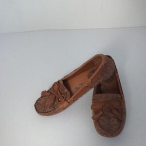 b.o.c. Born Tan Floral Leather Driving Moccasins Slip-on Comfort Preppy